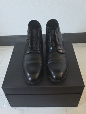 Alfani Men's Reide Textured Black Leather Cap-Toe Lace-Up Boots.